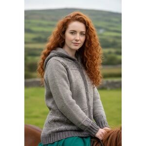 VTG Inis Crafts Ireland 100% Wool Hooded Cardigan Grey Fair Isle Trinity  S